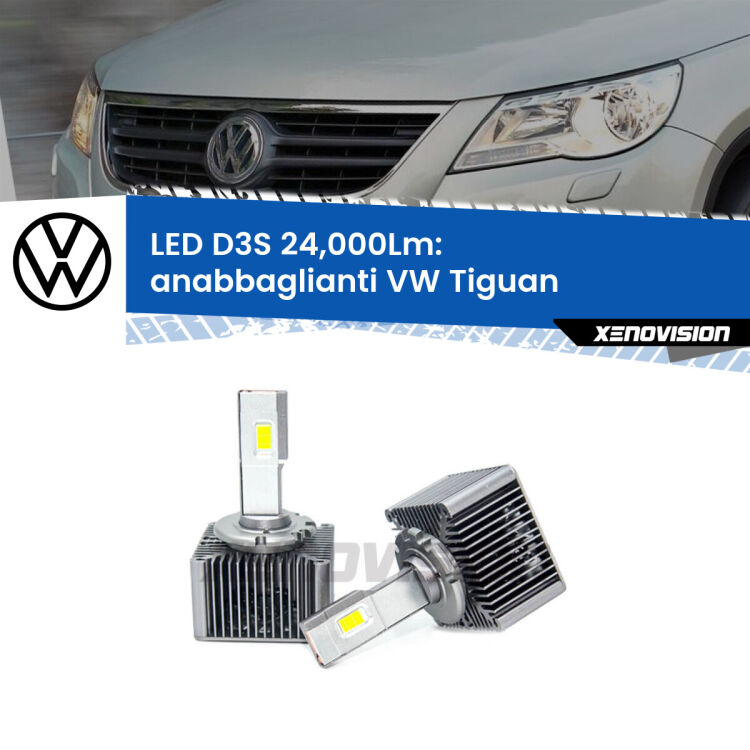 <strong>Kit trasformazione a LED per fari xenon di serie VW Tiguan</strong>  2012 - 2018. Lampade <strong>D3S</strong> Plug&Play no-errori 24.000Lumen da Xenovision.