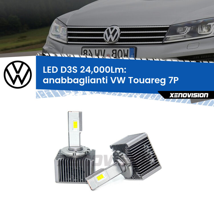 <strong>Kit trasformazione a LED per fari xenon di serie VW Touareg</strong> 7P 2010 - 2018. Lampade <strong>D3S</strong> Plug&Play no-errori 24.000Lumen da Xenovision.