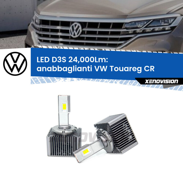 <strong>Kit trasformazione a LED per fari xenon di serie VW Touareg</strong> CR con luci svolta. Lampade <strong>D3S</strong> Plug&Play no-errori 24.000Lumen da Xenovision.