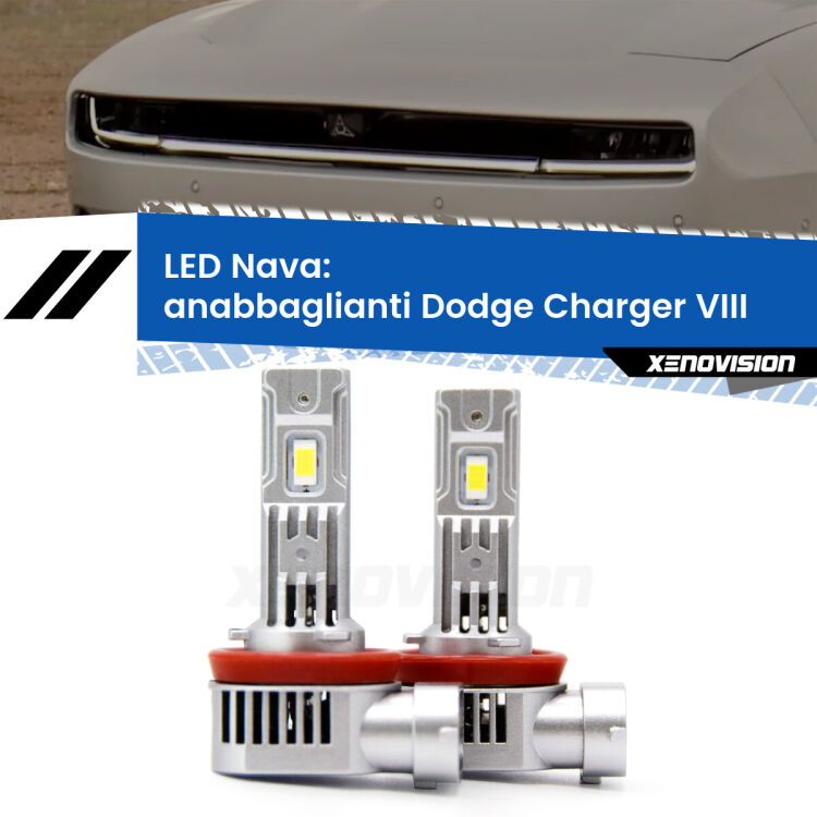 <strong>Anabbaglianti LED no-spie per Dodge Charger</strong> VIII 2024 in poi. Coppia lampade <strong>H11</strong>/H9/H8/H16(JP) modello Nava canbus, raffreddate a ventola.