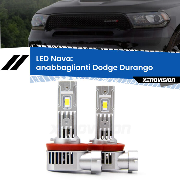 <strong>Anabbaglianti LED no-spie per Dodge Durango</strong>  lenticolari. Coppia lampade <strong>H11</strong>/H9/H8/H16(JP) modello Nava canbus, raffreddate a ventola.