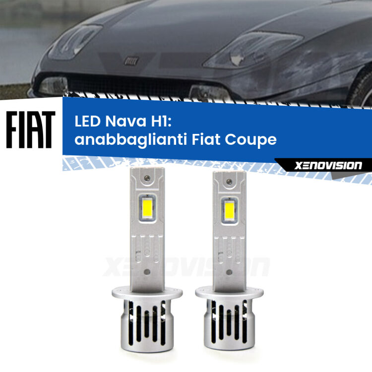 <strong>Anabbaglianti LED no-spie per Fiat Coupe</strong>  1993 - 2000. Coppia lampade <strong> H1</strong> modello Nava canbus, raffreddate a ventola.