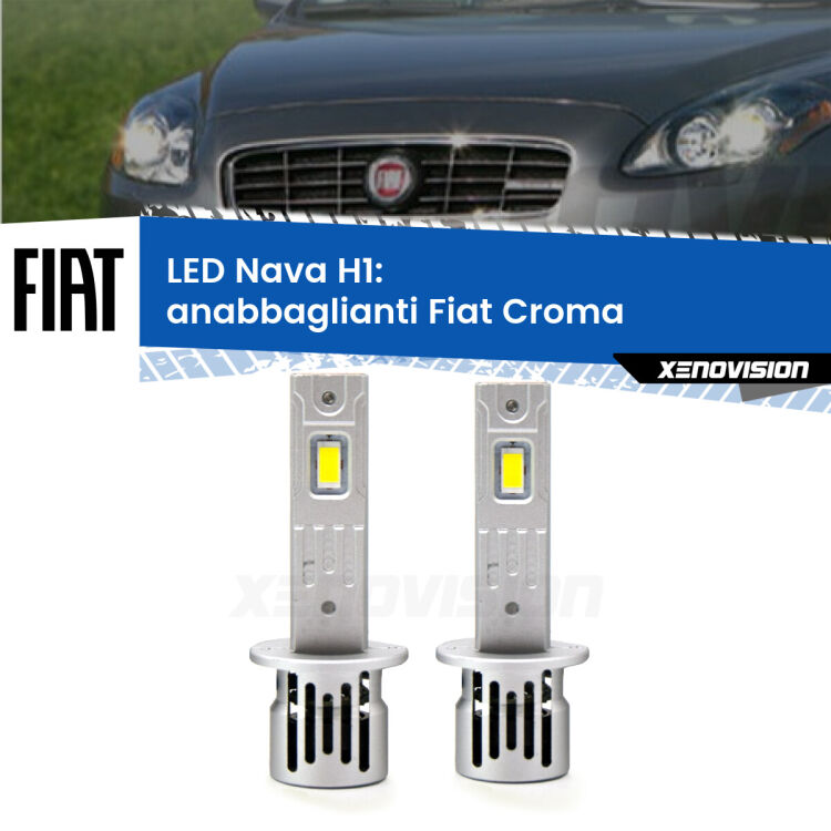 <strong>Anabbaglianti LED no-spie per Fiat Croma</strong>  2007 - 2010. Coppia lampade <strong> H1</strong> modello Nava canbus, raffreddate a ventola.