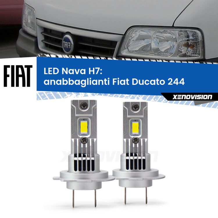 <strong>Anabbaglianti LED no-spie per Fiat Ducato</strong> 244 2002 - 2006. Coppia lampade <strong>H7</strong> modello Nava canbus, raffreddate a ventola.