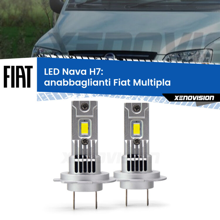 <strong>Anabbaglianti LED no-spie per Fiat Multipla</strong>  1999 - 2010. Coppia lampade <strong>H7</strong> modello Nava canbus, raffreddate a ventola.