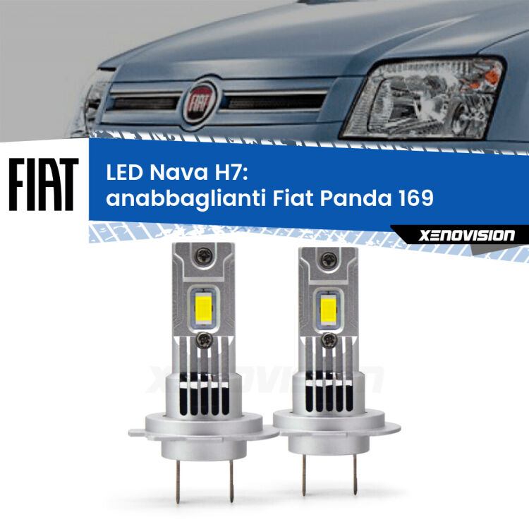 <strong>Anabbaglianti LED no-spie per Fiat Panda</strong> 169 Cross. Coppia lampade <strong>H7</strong> modello Nava canbus, raffreddate a ventola.