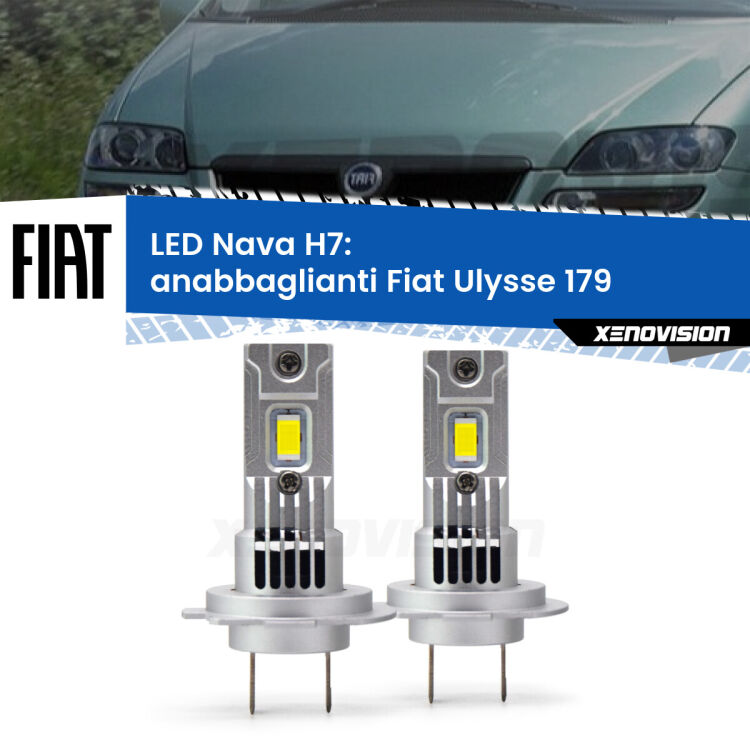 <strong>Anabbaglianti LED no-spie per Fiat Ulysse</strong> 179 2002 - 2011. Coppia lampade <strong>H7</strong> modello Nava canbus, raffreddate a ventola.