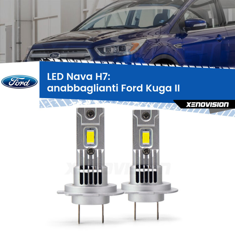 <strong>Anabbaglianti LED no-spie per Ford Kuga II</strong>  2012 - 2016. Coppia lampade <strong>H7</strong> modello Nava canbus, raffreddate a ventola.