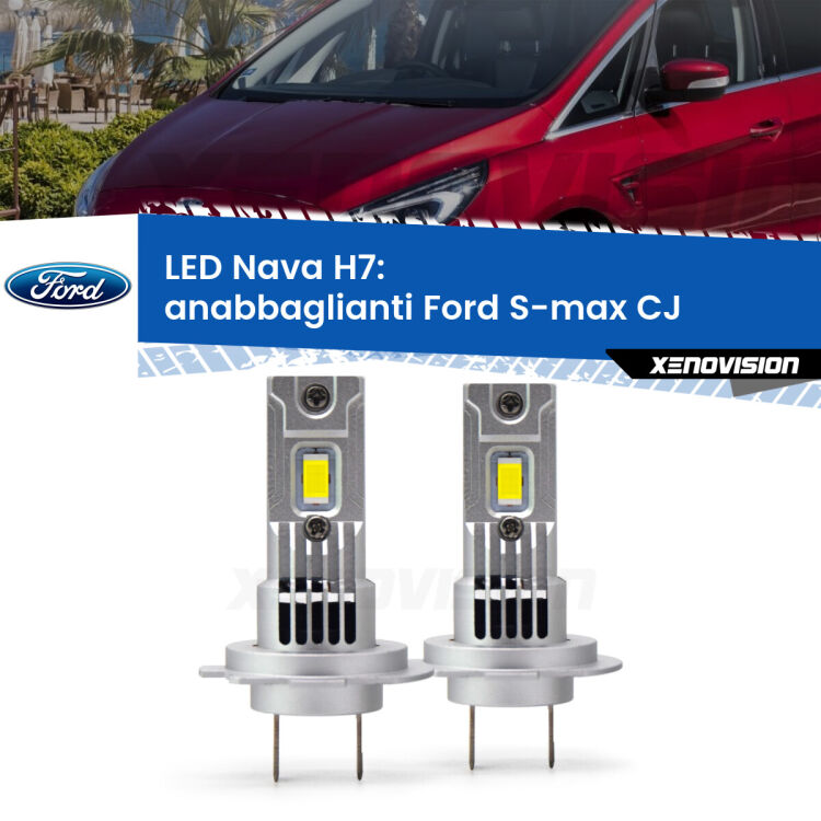 <strong>Anabbaglianti LED no-spie per Ford S-max</strong> CJ 2015 - 2018. Coppia lampade <strong>H7</strong> modello Nava canbus, raffreddate a ventola.