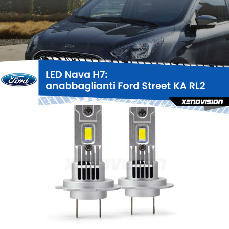 <strong>Anabbaglianti LED no-spie per Ford Street KA</strong> RL2 2003 - 2005. Coppia lampade <strong>H7</strong> modello Nava canbus, raffreddate a ventola.