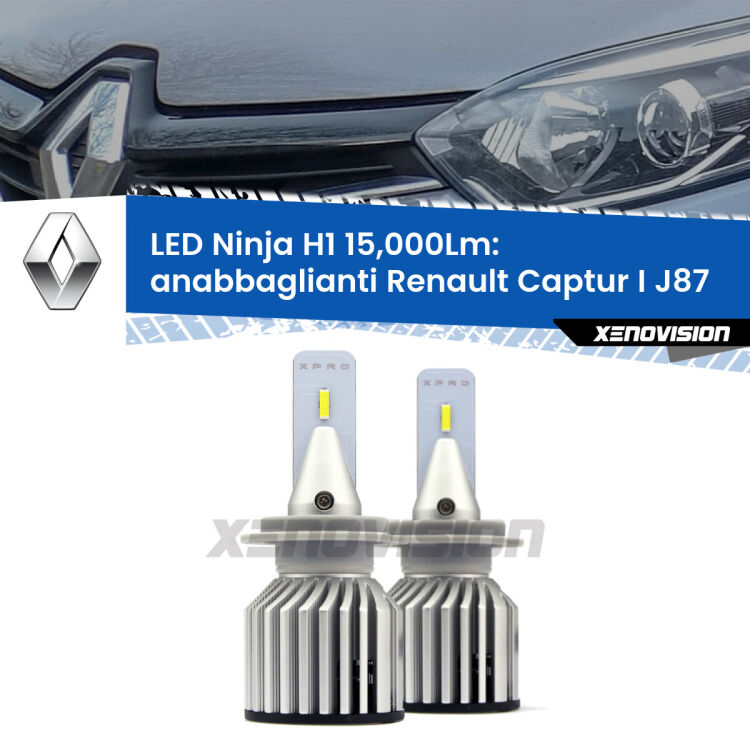 FINE SERIE: NO GARANZIA<strong>Kit anabbaglianti LED specifico per Renault Captur I</strong> J87 prima serie. Lampade <strong>H1</strong> Canbus da 15.000Lumen di luminosità modello Ninja Xenovision.