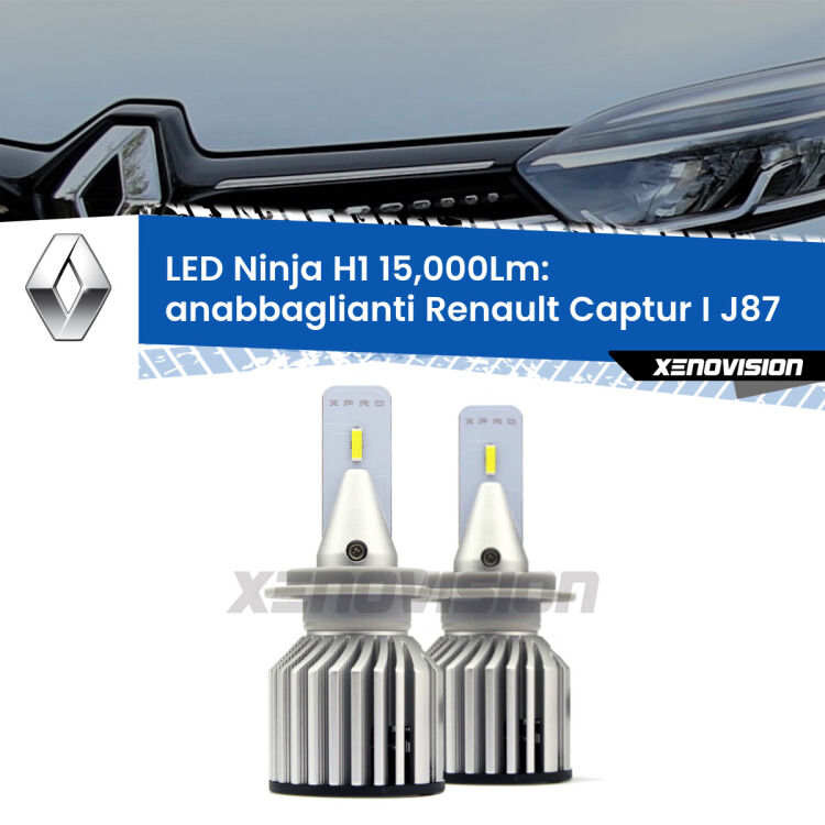 FINE SERIE: NO GARANZIA<strong>Kit anabbaglianti LED specifico per Renault Captur I</strong> J87 restyling. Lampade <strong>H1</strong> Canbus da 15.000Lumen di luminosità modello Ninja Xenovision.