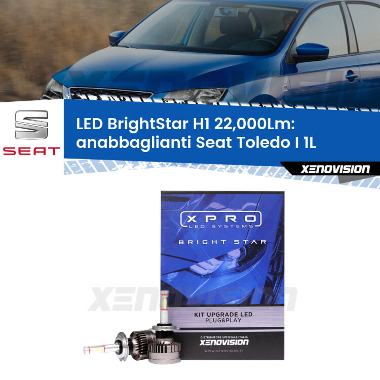 <strong>Kit LED anabbaglianti per Seat Toledo I</strong> 1L 1991 - 1999. </strong>Due lampade Canbus H1 Brightstar da 22,000 Lumen. Qualità Massima.