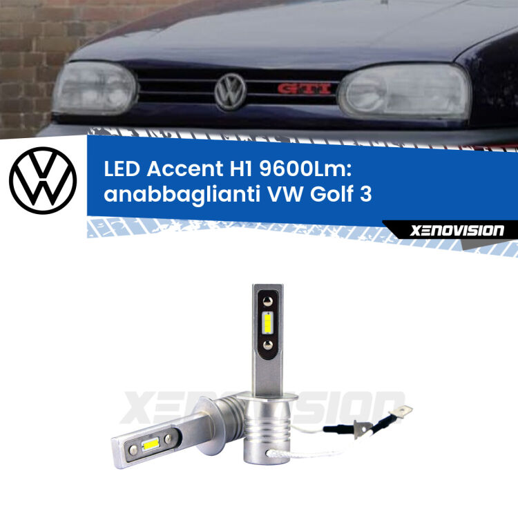 <strong>Kit LED Anabbaglianti per VW Golf 3</strong>  a parabola doppia.</strong> Coppia lampade <strong>H1</strong> senza ventola e ultracompatte per installazioni in fari senza spazi.