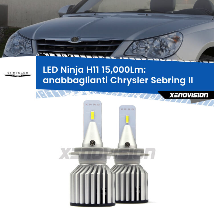 FINE SERIE: NO GARANZIA <strong>Kit anabbaglianti LED specifico per Chrysler Sebring</strong> II 2007 - 2010. Lampade <strong>H11</strong> Canbus da 15.000Lumen di luminosità modello Ninja Xenovision.