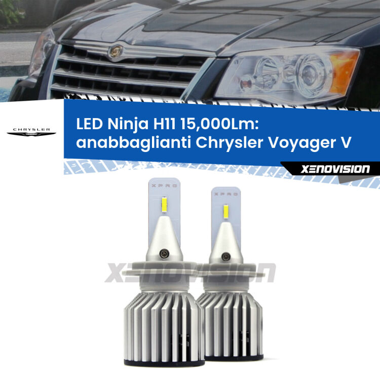 FINE SERIE: NO GARANZIA <strong>Kit anabbaglianti LED specifico per Chrysler Voyager V</strong>  2007 - 2016. Lampade <strong>H11</strong> Canbus da 15.000Lumen di luminosità modello Ninja Xenovision.