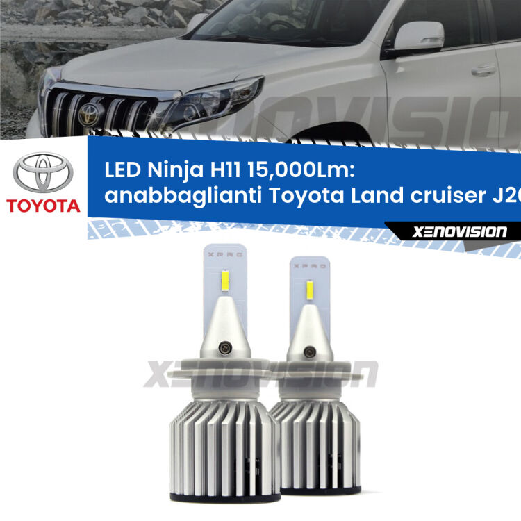 FINE SERIE: NO GARANZIA <strong>Kit anabbaglianti LED specifico per Toyota Land cruiser</strong> J200 2007 in poi. Lampade <strong>H11</strong> Canbus da 15.000Lumen di luminosità modello Ninja Xenovision.