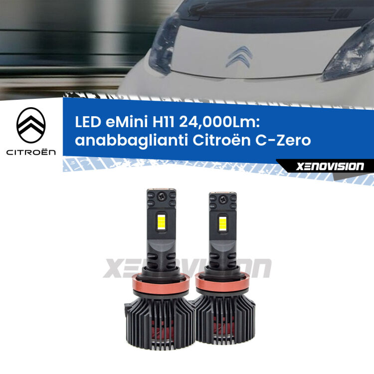 FINE SERIE: NO GARANZIA<strong>Kit anabbaglianti LED specifico per Citroën C-Zero</strong>  2010 - 2019. Lampade <strong>H11</strong> Canbus compatte da 24.000Lumen Eagle Mini Xenovision.