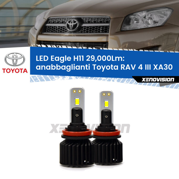 <strong>Kit anabbaglianti LED specifico per Toyota RAV 4 III</strong> XA30 fari lenticolari. Lampade <strong>H11</strong> Canbus da 29.000Lumen di luminosità modello Eagle Xenovision.