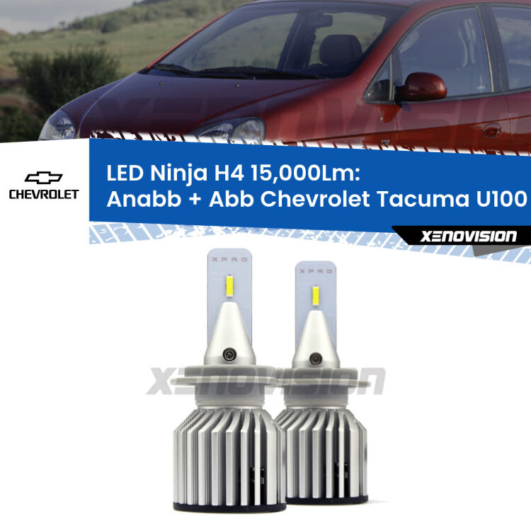 FINE SERIE: NO GARANZIA<strong>Kit anabbaglianti + abbaglianti LED per Chevrolet Tacuma</strong> U100 2005 - 2008. Lampade <strong>H4</strong> Canbus da 15.000Lumen di luminosità modello Ninja Xenovision.LIQUIDAZIONE FINE SERIE: VENDUTO SENZA GARANZIA