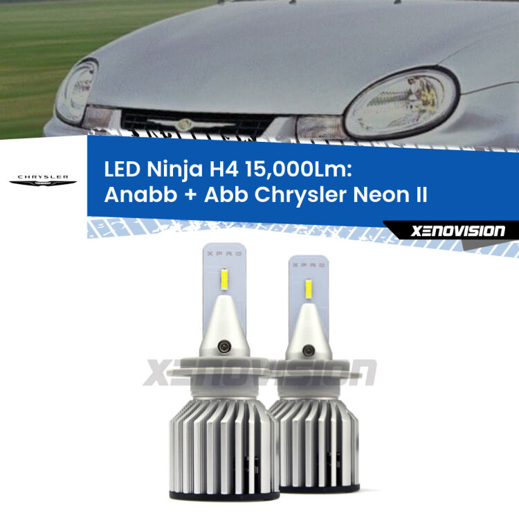 FINE SERIE: NO GARANZIA<strong>Kit anabbaglianti + abbaglianti LED per Chrysler Neon II</strong>  1999 - 2006. Lampade <strong>H4</strong> Canbus da 15.000Lumen di luminosità modello Ninja Xenovision.LIQUIDAZIONE FINE SERIE: VENDUTO SENZA GARANZIA