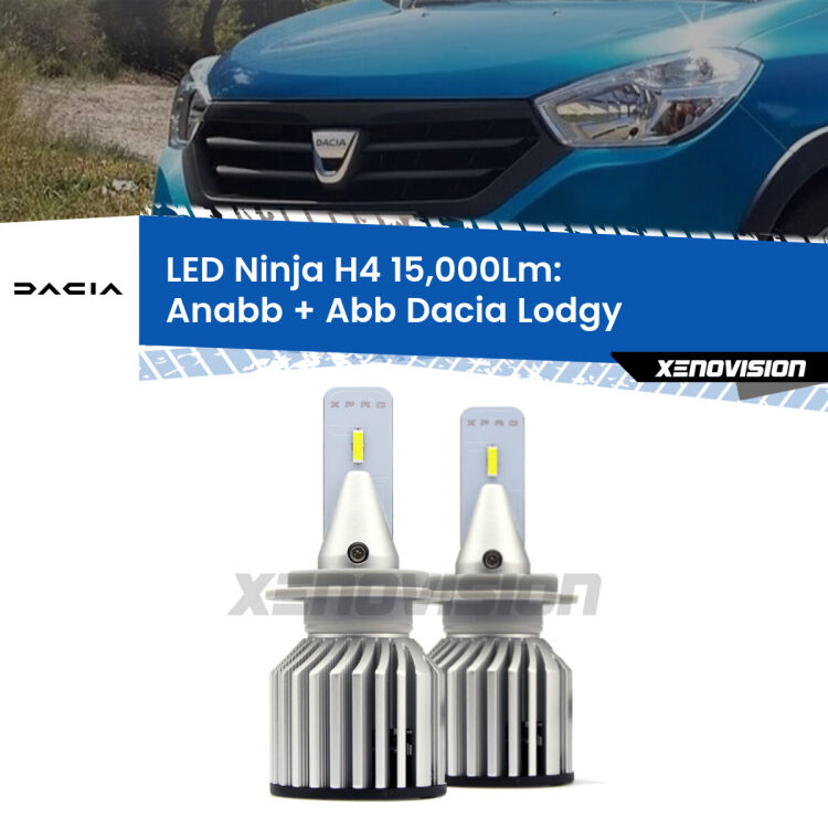 FINE SERIE: NO GARANZIA<strong>Kit anabbaglianti + abbaglianti LED per Dacia Lodgy</strong>  2012 in poi. Lampade <strong>H4</strong> Canbus da 15.000Lumen di luminosità modello Ninja Xenovision.LIQUIDAZIONE FINE SERIE: VENDUTO SENZA GARANZIA