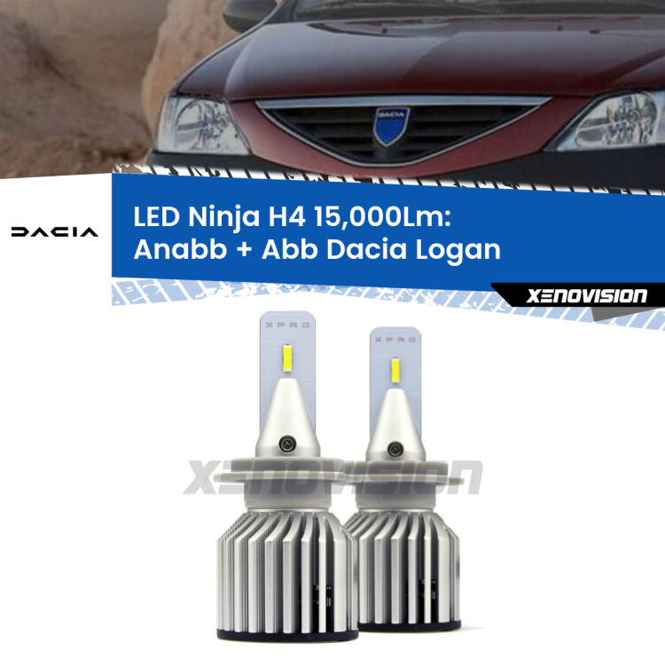 FINE SERIE: NO GARANZIA<strong>Kit anabbaglianti + abbaglianti LED per Dacia Logan</strong>  2004 - 2011. Lampade <strong>H4</strong> Canbus da 15.000Lumen di luminosità modello Ninja Xenovision.LIQUIDAZIONE FINE SERIE: VENDUTO SENZA GARANZIA