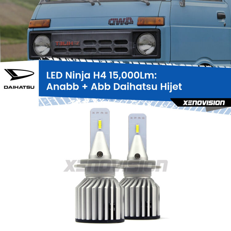 FINE SERIE: NO GARANZIA<strong>Kit anabbaglianti + abbaglianti LED per Daihatsu Hijet</strong>  1992 - 2005. Lampade <strong>H4</strong> Canbus da 15.000Lumen di luminosità modello Ninja Xenovision.LIQUIDAZIONE FINE SERIE: VENDUTO SENZA GARANZIA