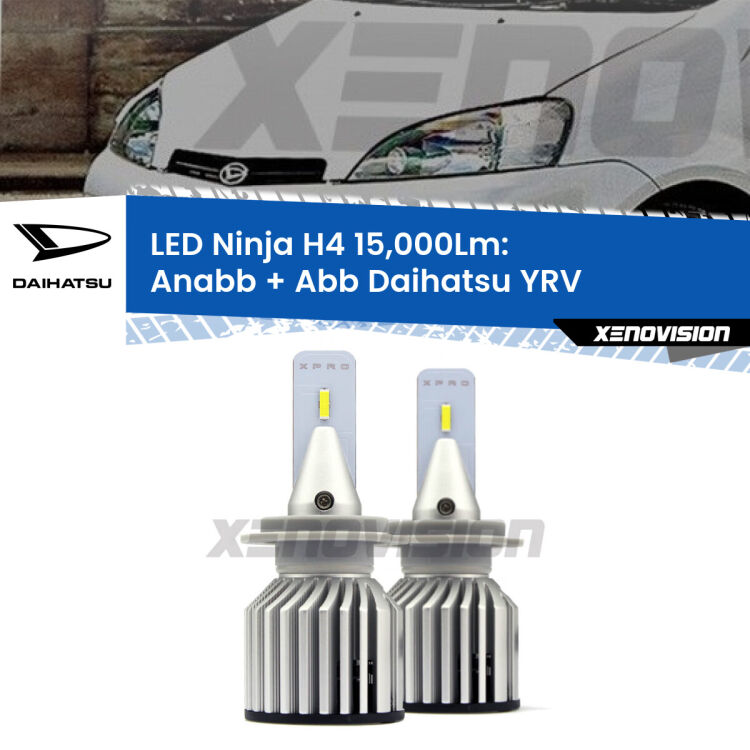 FINE SERIE: NO GARANZIA<strong>Kit anabbaglianti + abbaglianti LED per Daihatsu YRV</strong>  2000 - 2005. Lampade <strong>H4</strong> Canbus da 15.000Lumen di luminosità modello Ninja Xenovision.LIQUIDAZIONE FINE SERIE: VENDUTO SENZA GARANZIA