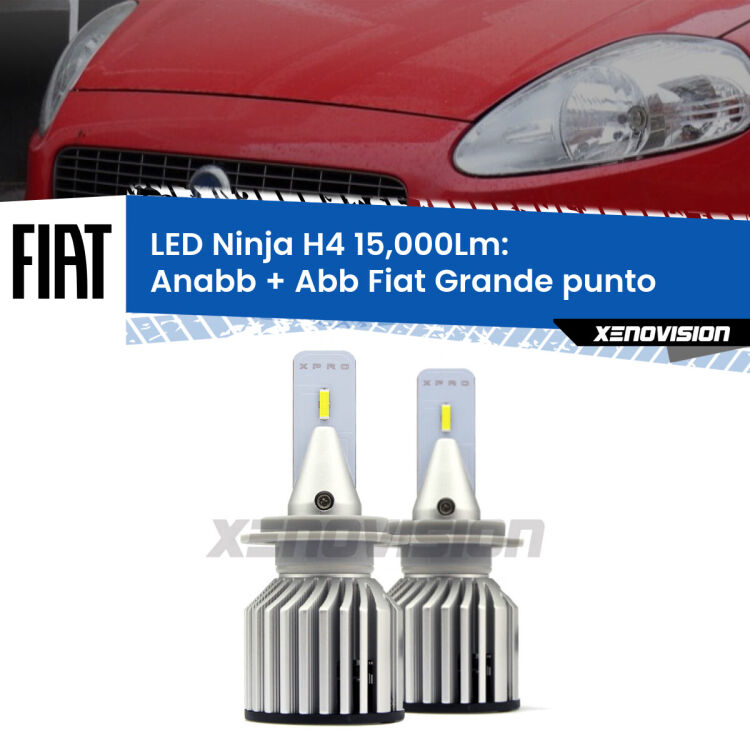 FINE SERIE: NO GARANZIA<strong>Kit anabbaglianti + abbaglianti LED per Fiat Grande punto</strong>  2005 - 2018. Lampade <strong>H4</strong> Canbus da 15.000Lumen di luminosità modello Ninja Xenovision.LIQUIDAZIONE FINE SERIE: VENDUTO SENZA GARANZIA