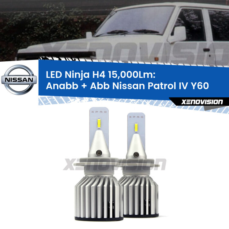 FINE SERIE: NO GARANZIA<strong>Kit anabbaglianti + abbaglianti LED per Nissan Patrol IV</strong> Y60 1988 - 1997. Lampade <strong>H4</strong> Canbus da 15.000Lumen di luminosità modello Ninja Xenovision.LIQUIDAZIONE FINE SERIE: VENDUTO SENZA GARANZIA