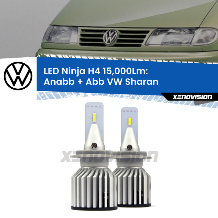 FINE SERIE: NO GARANZIA<strong>Kit anabbaglianti + abbaglianti LED per VW Sharan</strong>  a parabola singola. Lampade <strong>H4</strong> Canbus da 15.000Lumen di luminosità modello Ninja Xenovision.LIQUIDAZIONE FINE SERIE: VENDUTO SENZA GARANZIA