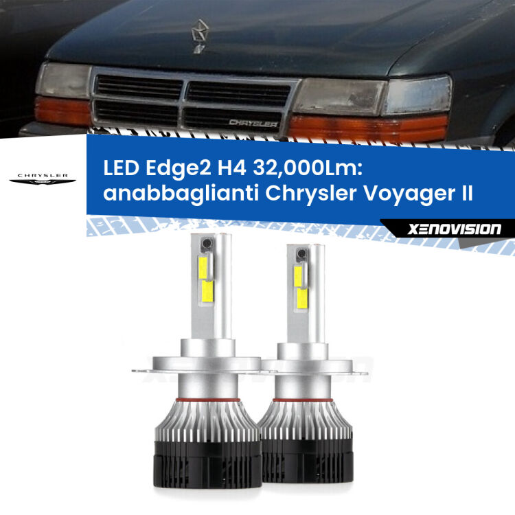 <p><strong>Kit anabbaglianti LED H4 per Chrysler Voyager II</strong>  1990 - 1995. </strong>Potenza smisurata, taglio di luce perfetto. Super canbus. Qualità Massima.</p>