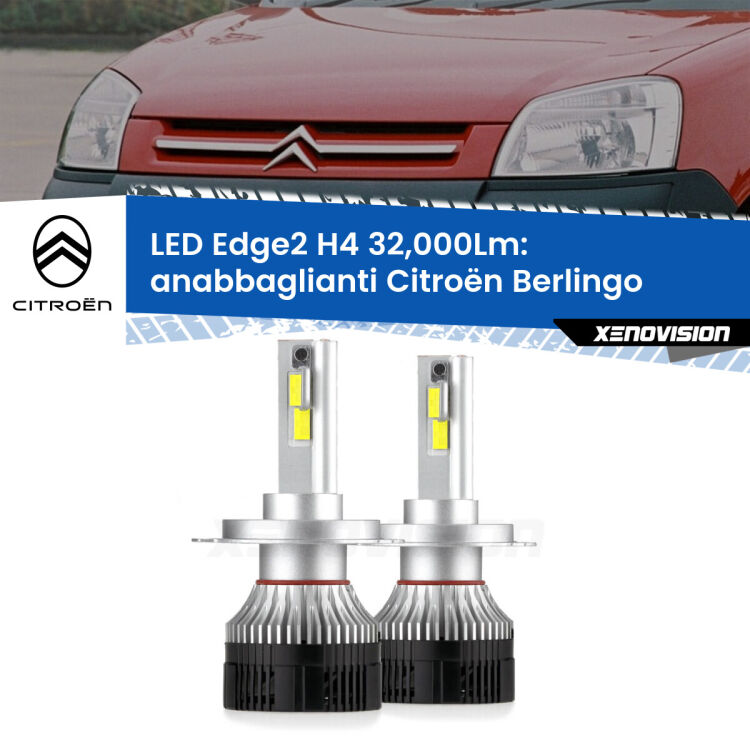 <p><strong>Kit anabbaglianti LED H4 per Citroën Berlingo</strong>  1996 - 2007. </strong>Potenza smisurata, taglio di luce perfetto. Super canbus. Qualità Massima.</p>