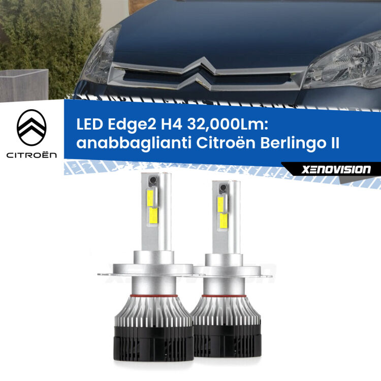 <p><strong>Kit anabbaglianti LED H4 per Citroën Berlingo</strong> II 2008 - 2017. </strong>Potenza smisurata, taglio di luce perfetto. Super canbus. Qualità Massima.</p>