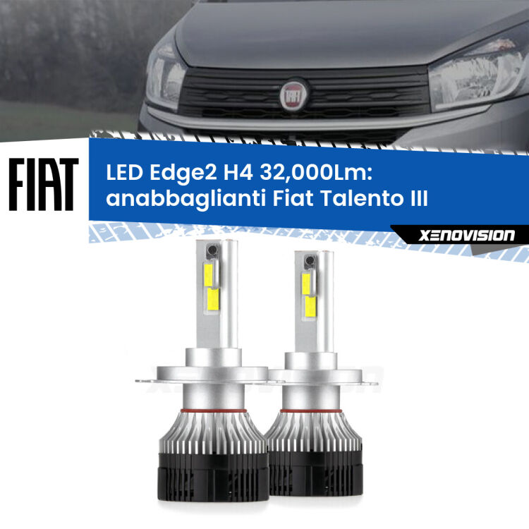 <p><strong>Kit anabbaglianti LED H4 per Fiat Talento</strong> III 2016 - 2020. </strong>Potenza smisurata, taglio di luce perfetto. Super canbus. Qualità Massima.</p>