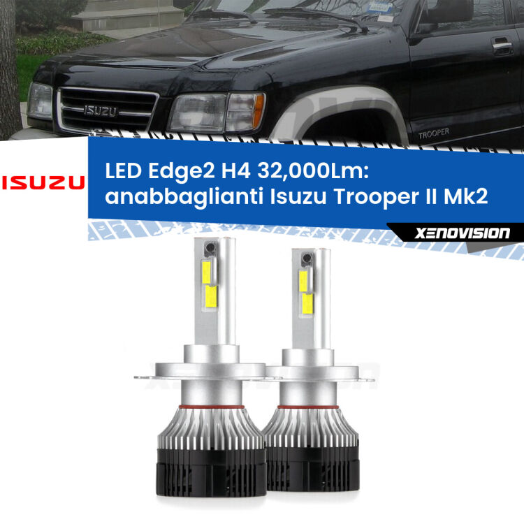 <p><strong>Kit anabbaglianti LED H4 per Isuzu Trooper II</strong> Mk2 1991 - 2002. </strong>Potenza smisurata, taglio di luce perfetto. Super canbus. Qualità Massima.</p>