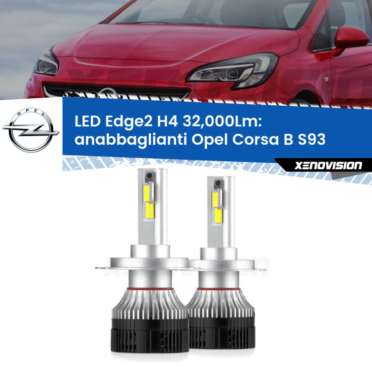 <p><strong>Kit anabbaglianti LED H4 per Opel Corsa B</strong> S93 1993 - 2000. </strong>Potenza smisurata, taglio di luce perfetto. Super canbus. Qualità Massima.</p>