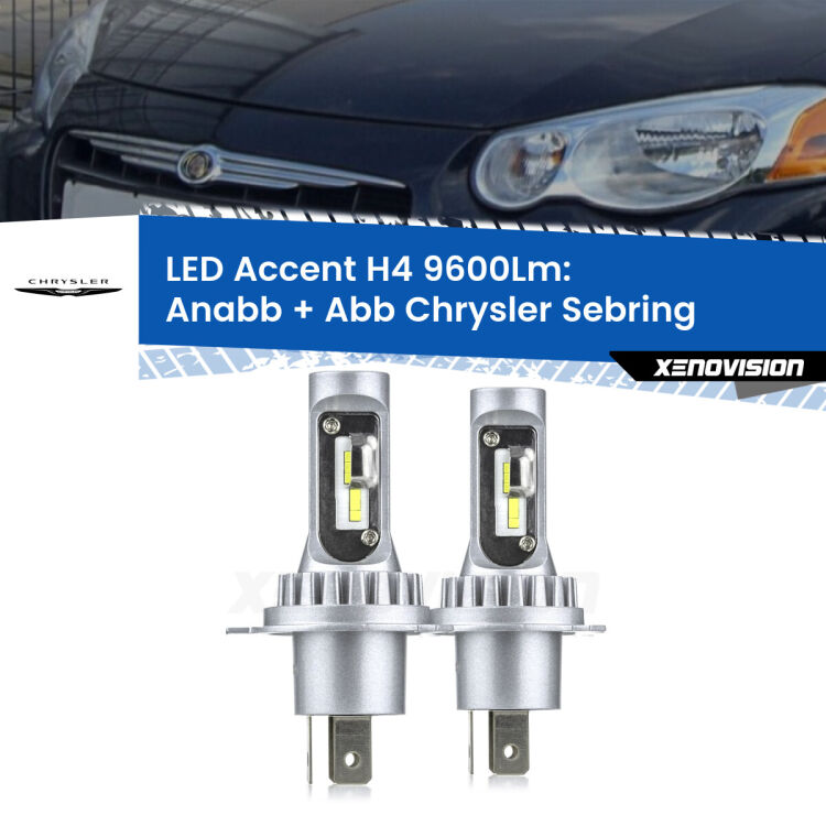 <strong>Kit LED per anabbaglianti + abbaglianti Sebring</strong>  2001 - 2007.</strong> Coppia lampade <strong>H4</strong> doppia intensità senza ventola e ultracompatte per installazioni in fari senza spazi.