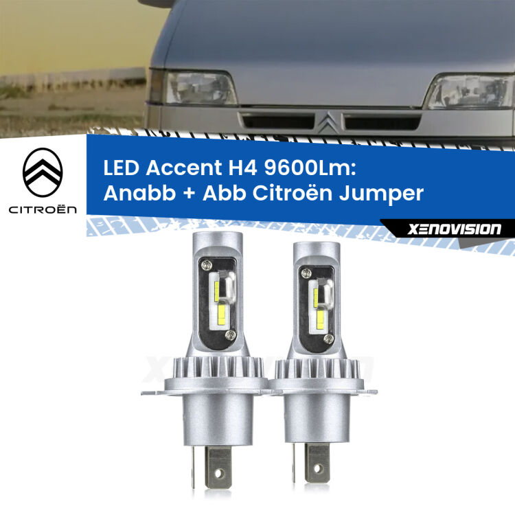 <strong>Kit LED per anabbaglianti + abbaglianti Jumper</strong>  1994 - 2002.</strong> Coppia lampade <strong>H4</strong> doppia intensità senza ventola e ultracompatte per installazioni in fari senza spazi.