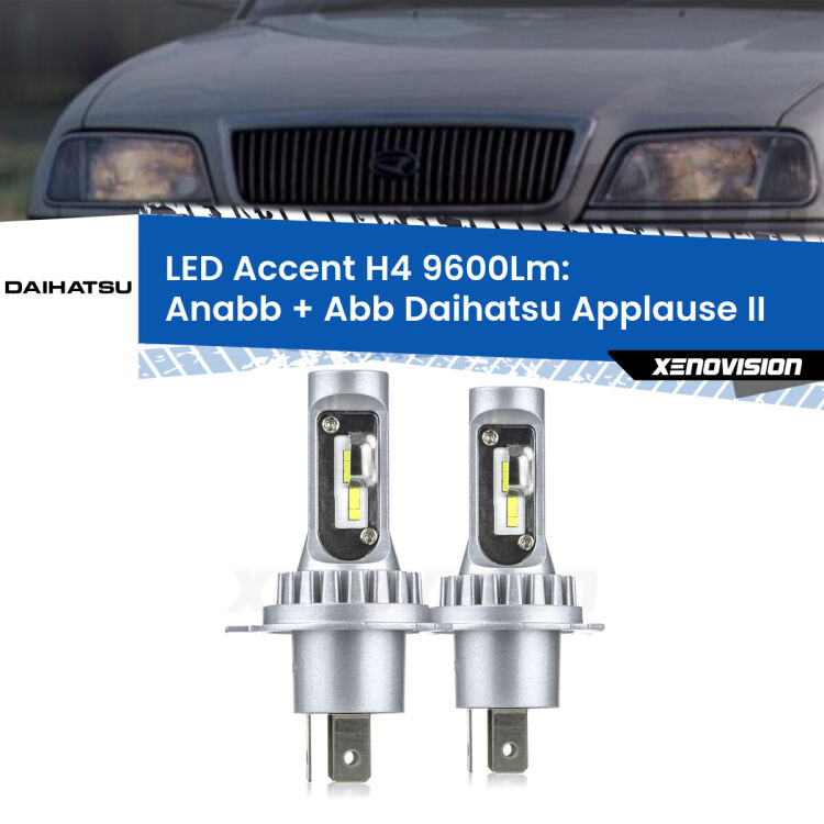 <strong>Kit LED per anabbaglianti + abbaglianti Applause</strong> II 1997 - 2000.</strong> Coppia lampade <strong>H4</strong> doppia intensità senza ventola e ultracompatte per installazioni in fari senza spazi.