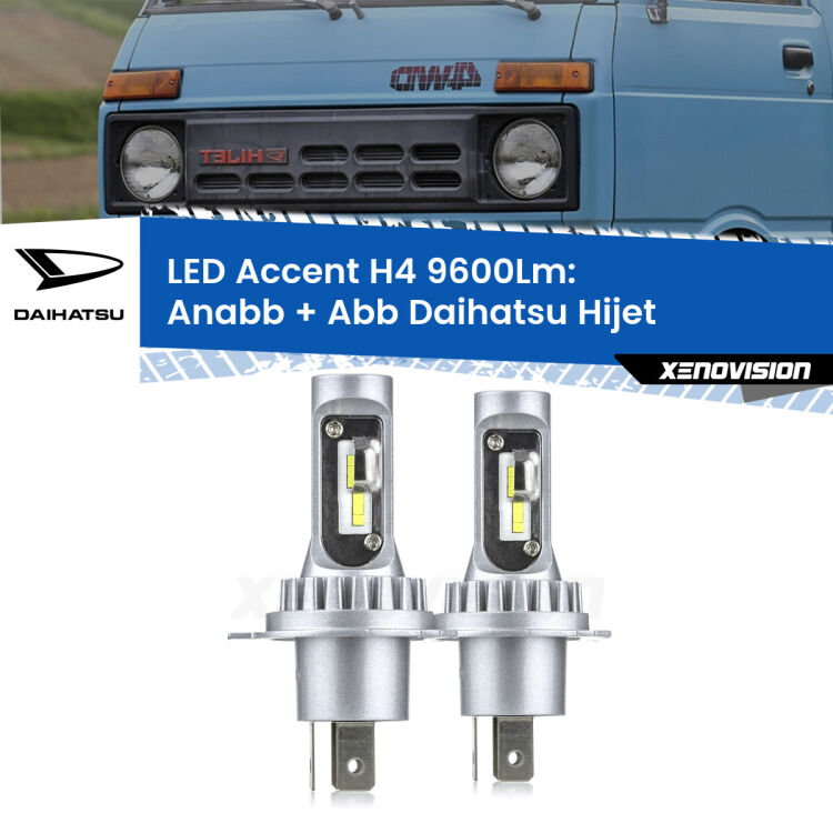 <strong>Kit LED per anabbaglianti + abbaglianti Hijet</strong>  1992 - 2005.</strong> Coppia lampade <strong>H4</strong> doppia intensità senza ventola e ultracompatte per installazioni in fari senza spazi.