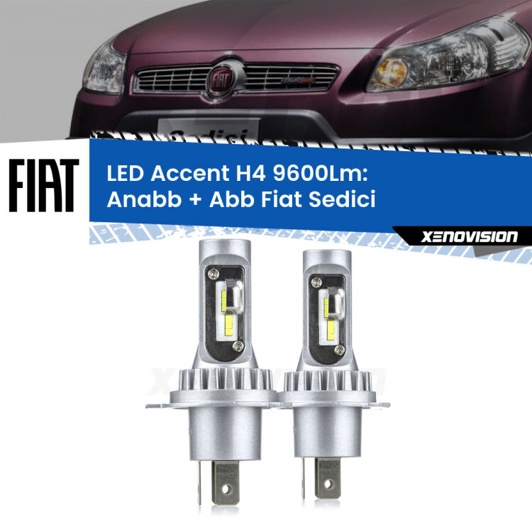 <strong>Kit LED per anabbaglianti + abbaglianti Sedici</strong>  2006 - 2014.</strong> Coppia lampade <strong>H4</strong> doppia intensità senza ventola e ultracompatte per installazioni in fari senza spazi.