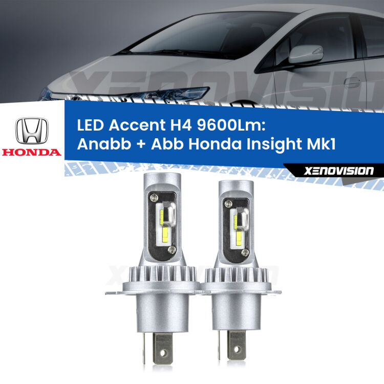 <strong>Kit LED per anabbaglianti + abbaglianti Insight</strong> Mk1 2000 - 2006.</strong> Coppia lampade <strong>H4</strong> doppia intensità senza ventola e ultracompatte per installazioni in fari senza spazi.