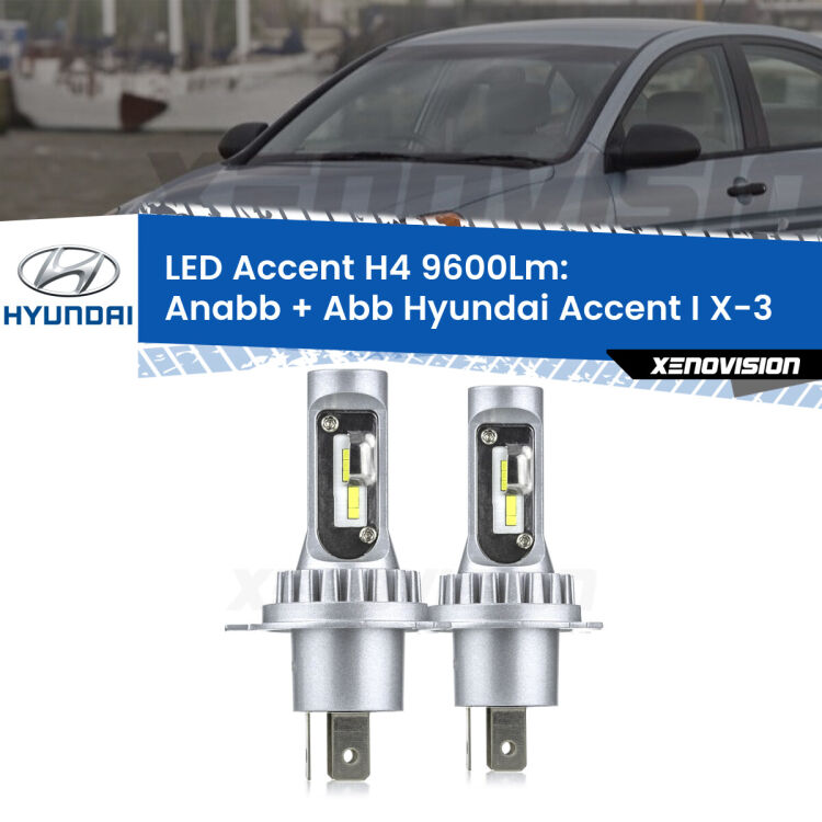 <strong>Kit LED per anabbaglianti + abbaglianti Accent I</strong> X-3 1994 - 2000.</strong> Coppia lampade <strong>H4</strong> doppia intensità senza ventola e ultracompatte per installazioni in fari senza spazi.