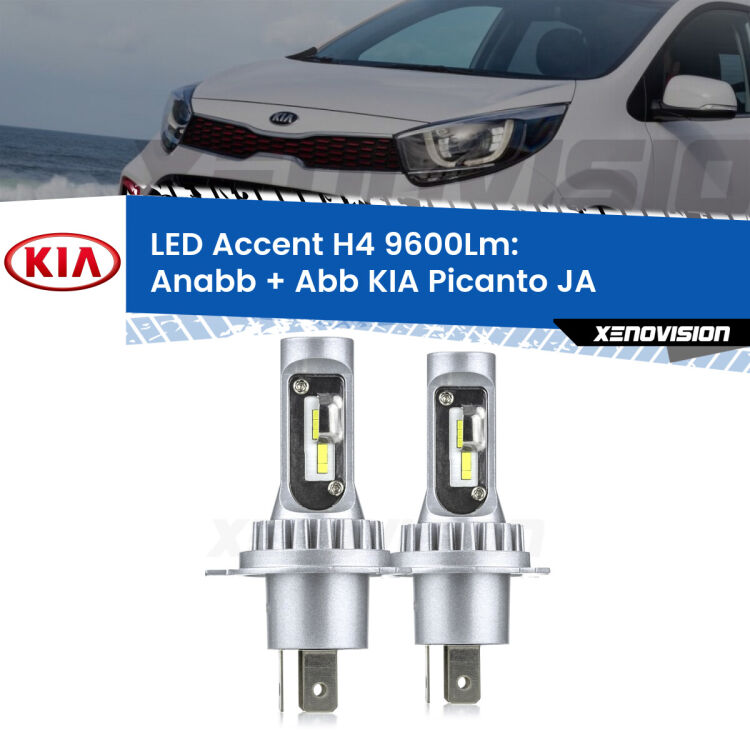 <strong>Kit LED per anabbaglianti + abbaglianti Picanto</strong> JA con fari parabola.</strong> Coppia lampade <strong>H4</strong> doppia intensità senza ventola e ultracompatte per installazioni in fari senza spazi.