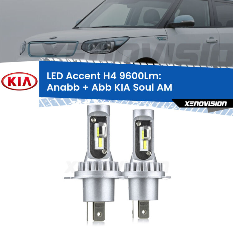 <strong>Kit LED per anabbaglianti + abbaglianti Soul</strong> AM 2009 - 2011.</strong> Coppia lampade <strong>H4</strong> doppia intensità senza ventola e ultracompatte per installazioni in fari senza spazi.