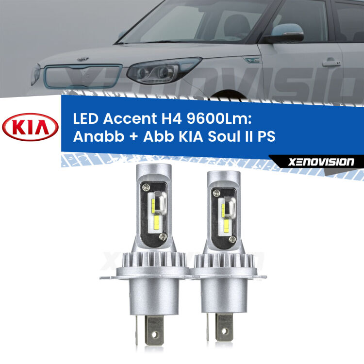 <strong>Kit LED per anabbaglianti + abbaglianti Soul II</strong> PS a parabola singola.</strong> Coppia lampade <strong>H4</strong> doppia intensità senza ventola e ultracompatte per installazioni in fari senza spazi.