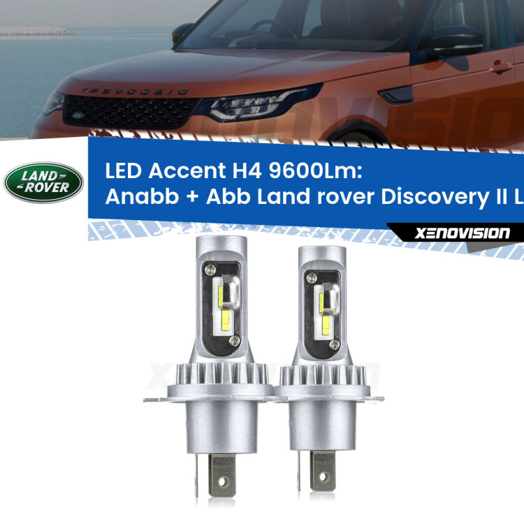 <strong>Kit LED per anabbaglianti + abbaglianti Discovery II</strong> L318 1998 - 2004.</strong> Coppia lampade <strong>H4</strong> doppia intensità senza ventola e ultracompatte per installazioni in fari senza spazi.