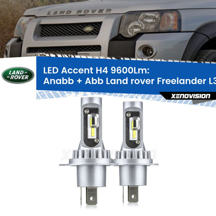 <strong>Kit LED per anabbaglianti + abbaglianti Freelander</strong> L314 a parabola singola.</strong> Coppia lampade <strong>H4</strong> doppia intensità senza ventola e ultracompatte per installazioni in fari senza spazi.